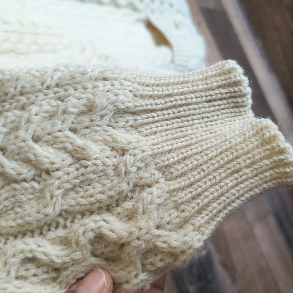 Vintage Carraig Donn 100% Wool Cream Chunky Knit Fisherman Cardigan Sz Large M - Picture 8 of 17